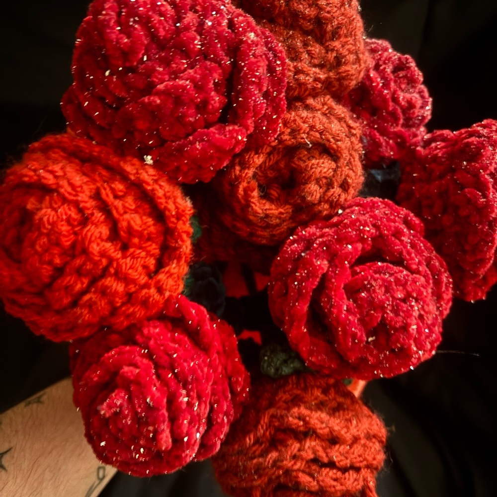 Handcrafted Red and Orange Crochet Flower Bouquets